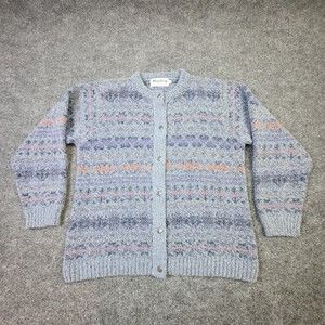 Harley Of Scotland Womens Wool Sweater Medium Button Up Long Sleeve Casual M